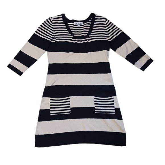 Pink Republic Womens Medium Dress Shirt Black & White 3/4 Sleeve Long Blouse - Picture 2 of 6